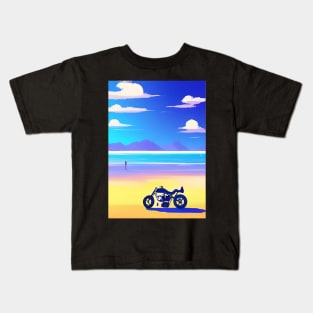 SURREAL RETRO MOTORCYCLE ON THE BEACH Kids T-Shirt